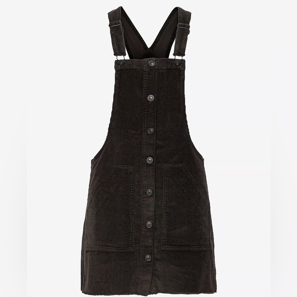 Blue Spice Olive Green Corduroy Button-Front Pinafore Mini